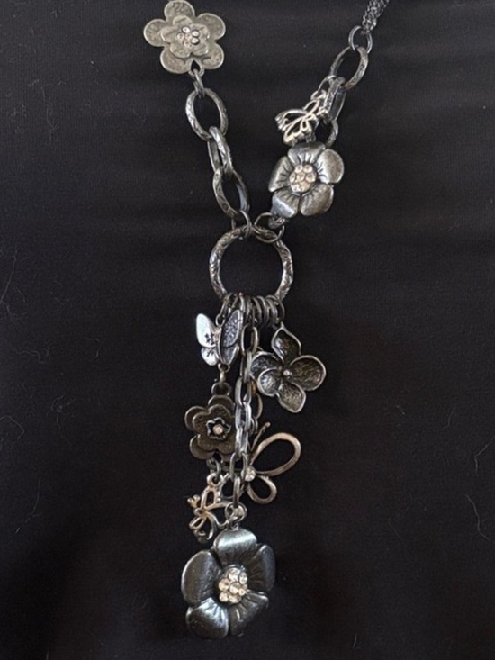 Vintage Jewelry - Unknown designer art Nouveau steam punk floral with butterfly necklace